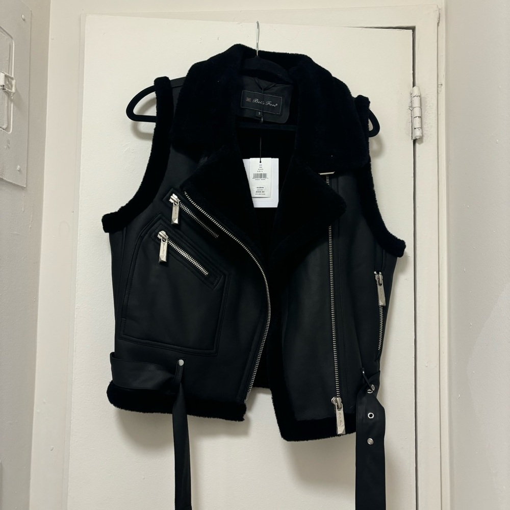 Belle Fare NWT Chita Moto Vest Real Fur Excellent Condition